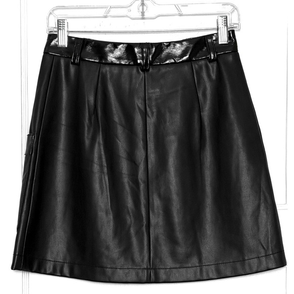 STAUD 70s Faux Leather High Waist Button Front Patent Trim Pocket Mini Skirt 6 - Picture 9 of 14